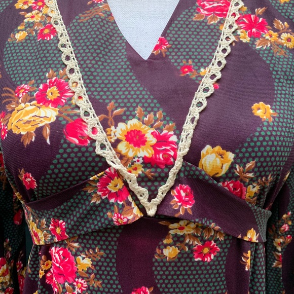 Vintage 70's Floral Empire Waist Maxi Dress XS Flower Power - Picture 10 of 16